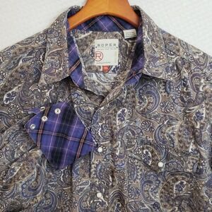 Roper Western‎ Wear Paisley Print Pearl Snap Cowboy Shirt Contrast Flip Cuff. XL